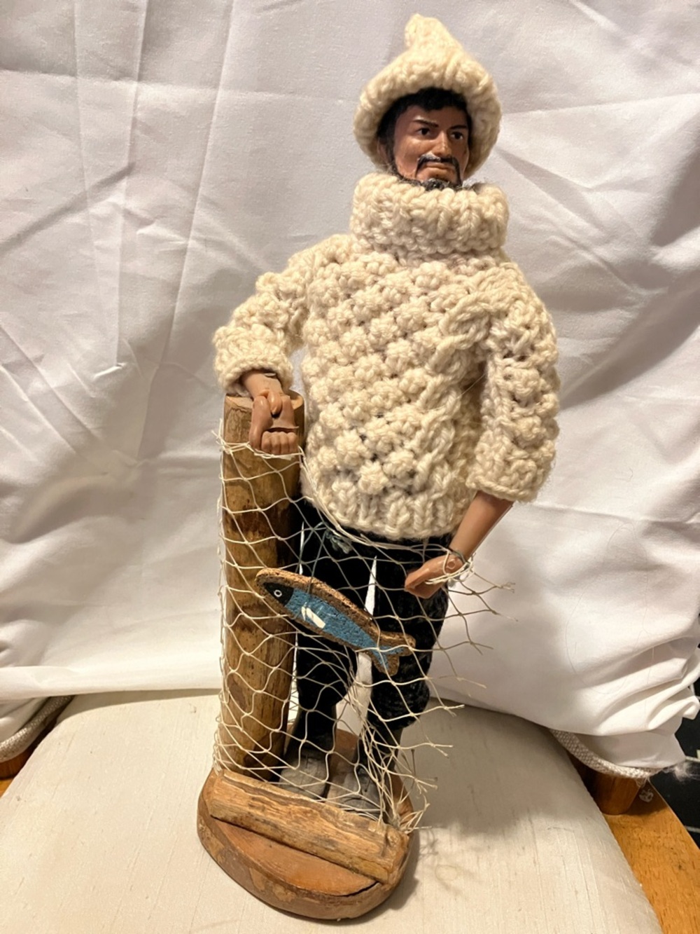 Great Find. Vintage Irish Fisherman wearing hand made Irish knit sweater n hat